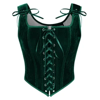 SD Women Tank Tops Vintage Renaissance Velvet Corset 12 Bones Square Neck Cross Lace-Up Front Jackets Coats Vest  Sleeveless Top