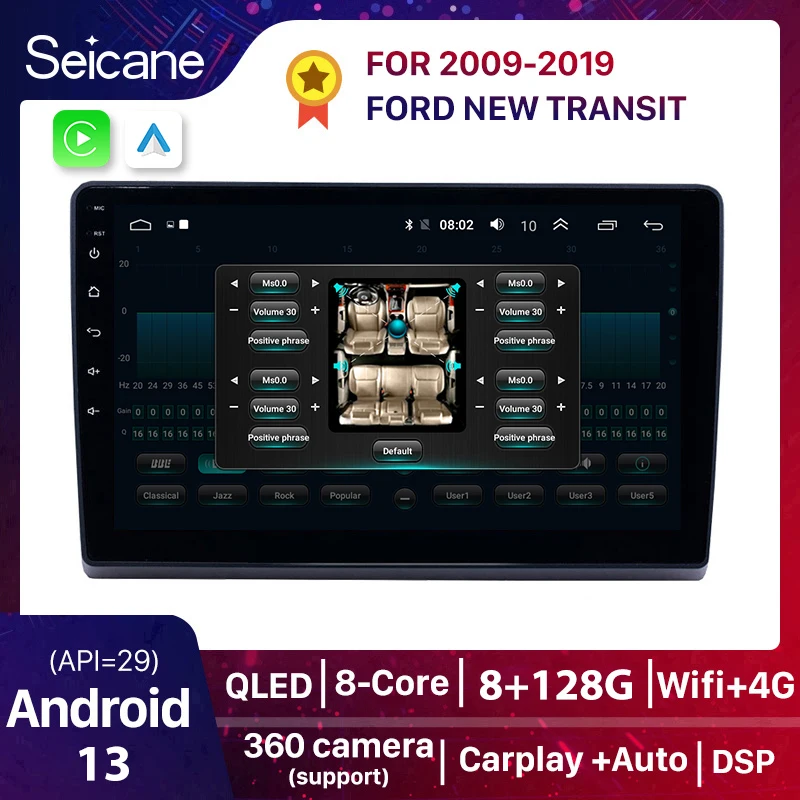 Android 13 8G+128G 2K 2000*1200 Screen Car Radio Head Unit Player for 2009 2010 2011-2019 Ford New Transit with Bluetooth GPS