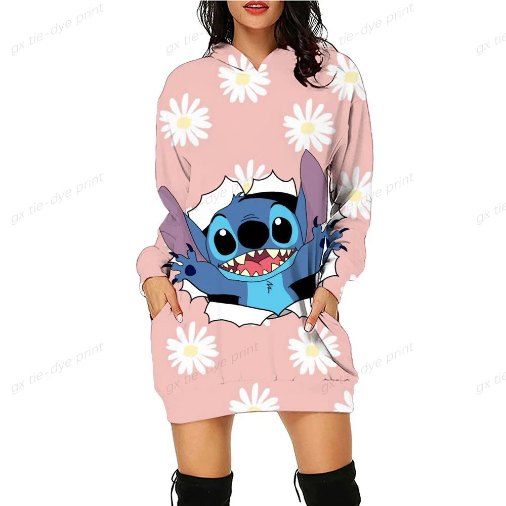 

Autumn Women Hoodies Long Sweatshirts 2022 Disney Stitch Print Fashion Female Pullovers Hoodie Tops Causal Feminino Coats