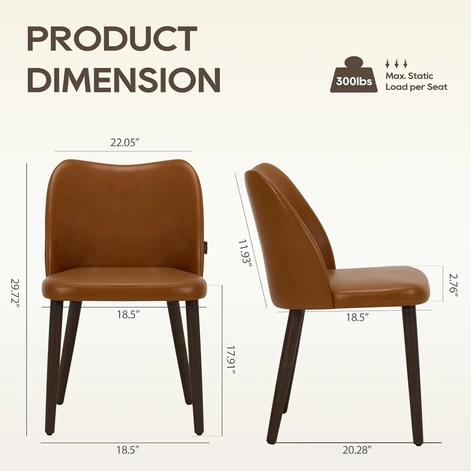 Wooden Dining Chairs Set of 2, Upholstered Kitchen Dining Room Chair, Modern Fabric Farmhouse Dinner Chair