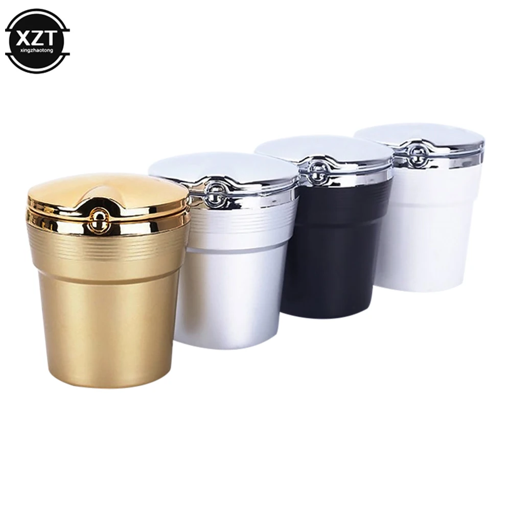 Car Ashtray Car Garbag Can With Led Light With Cover Creative Personality Covered Inside The multi-function Supplies