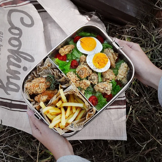 Boîte à déjeuner carrée en acier inoxydable, boîte à Bento isolante scellée, boîte à déjeuner cantine, boîte à déjeuner à compartiment de grande capacité 3