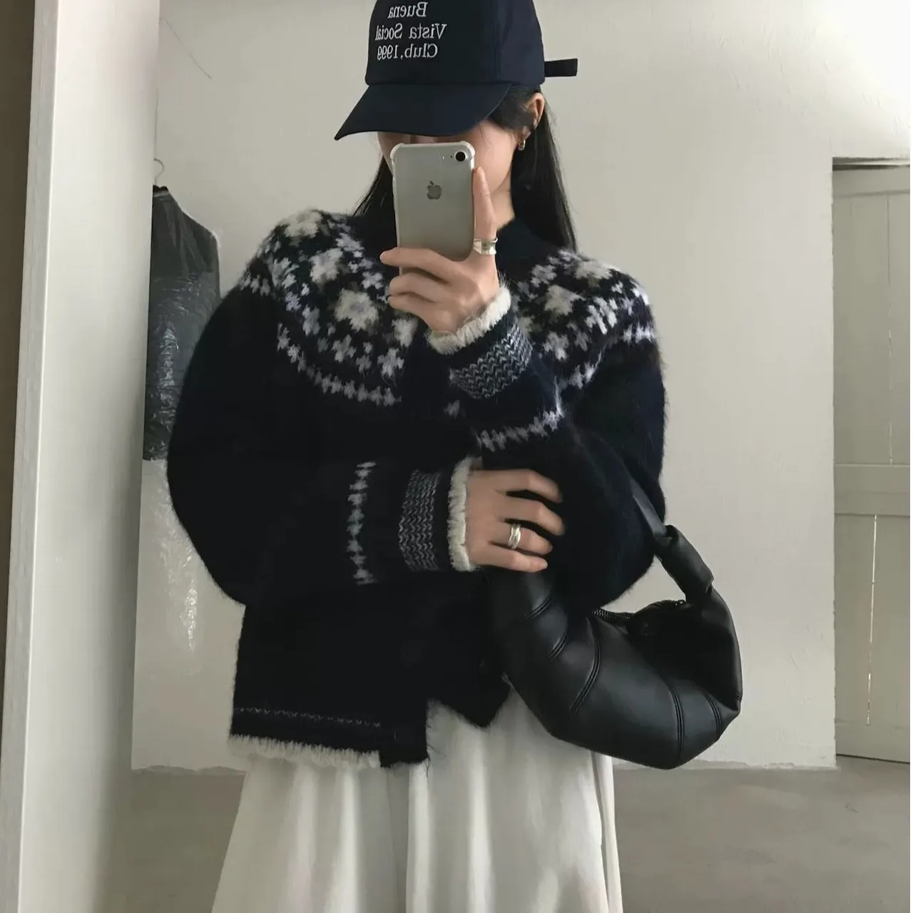 Women's Casual Knitwear Coat Autumn Winter New Style Versatile Lazy Style Fair Isle Embroidery Long Sleeve Loose Fit Cardigan - 4