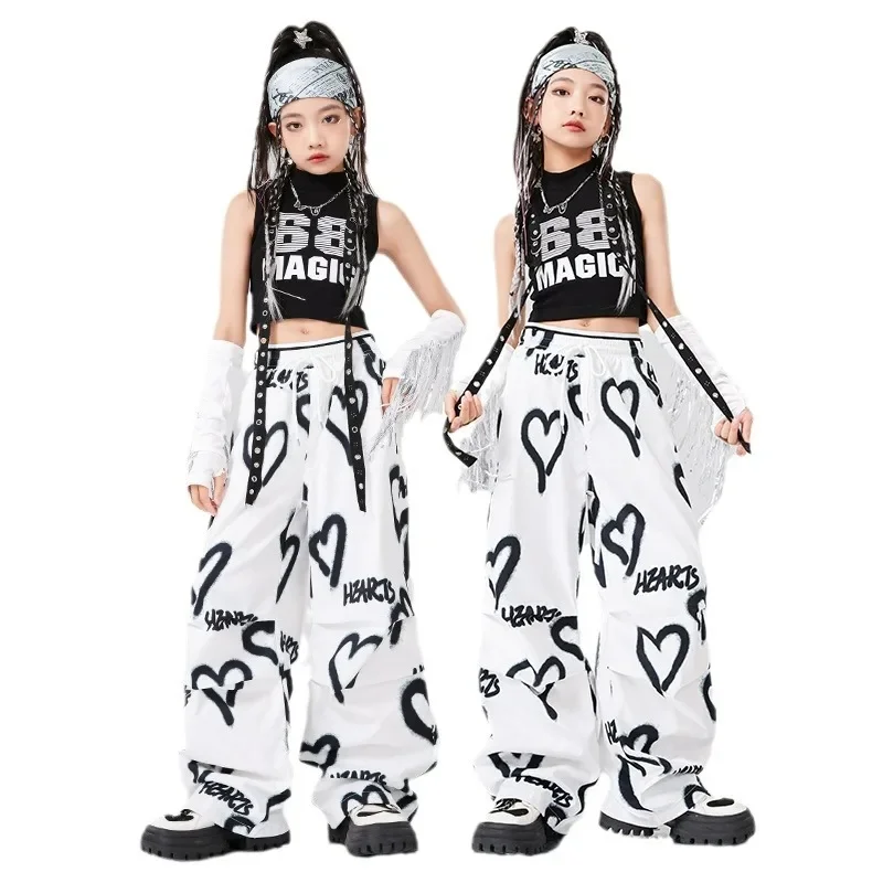 Kids Cosplay Costume Hip Hop K-pop Crop Top Street Dance Love Cargo Pants Girls Streetwear Joggers Child Jazz Costumes