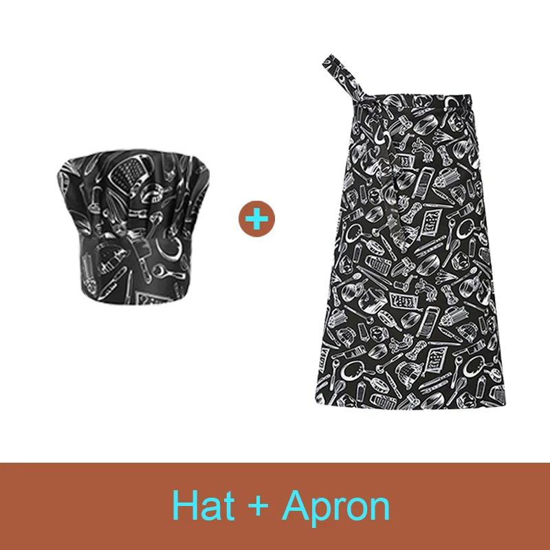 Set Cooking Apron Catering Cap Hotel Chef Pinafore Man Restaurant Kitchen Cook Work Apron Bakery Cafe Woman Waiter Hat