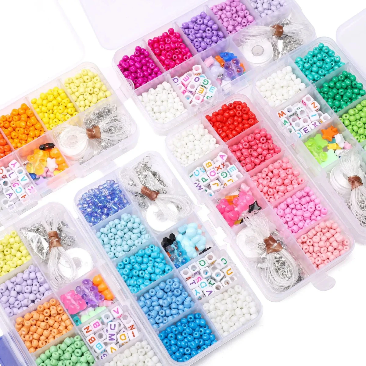 우정 공예 선물: 팔찌 만들기용 작은 곰 글자 포함 DIY 유리 구슬 키트, 생일 어린이용