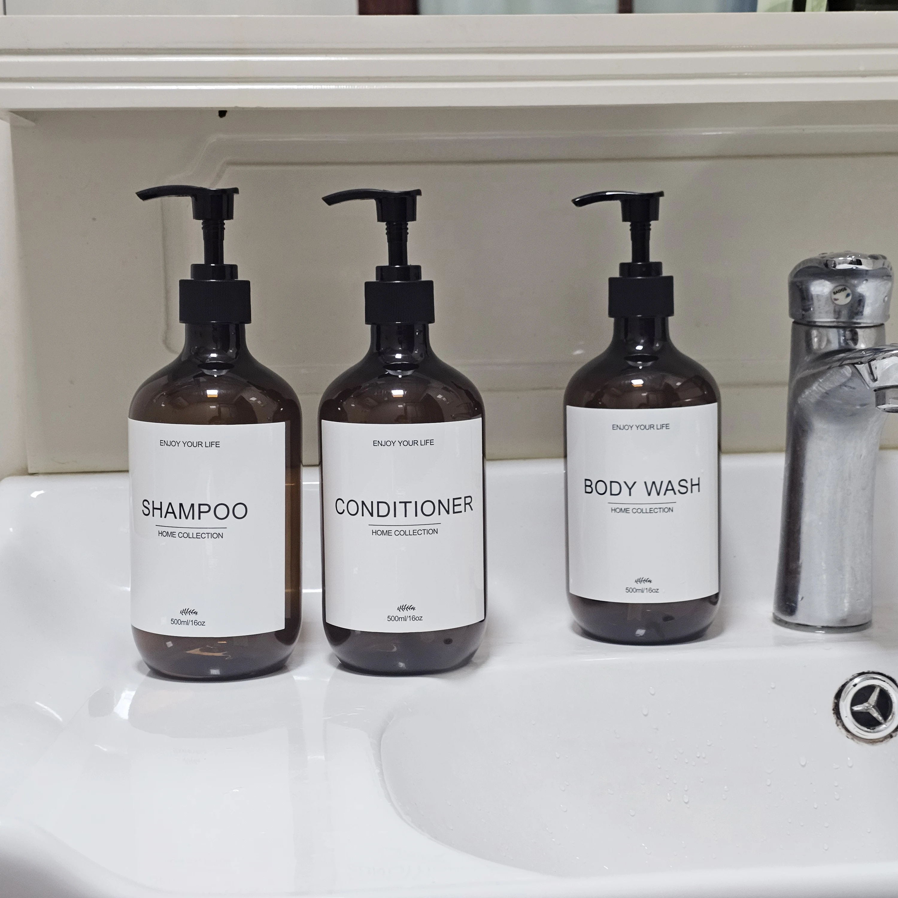500ml Shampoo Body Wash Conditioner Dispenser Bottle Bathroom Waterproof Pre-Labeled Refillable Shampoo Bottle Soap Container 3