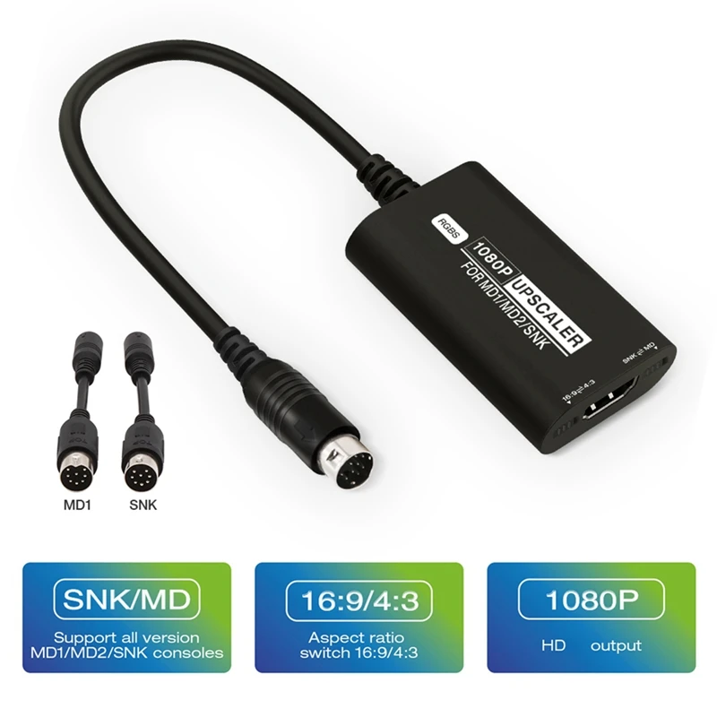 호환 가능한 RGBS 1080 HD 비디오 컨버터 16/9 4/3 HD TV 비디오 케이블 분배기(MD1 MD2 게임 액세서리-A25R용)