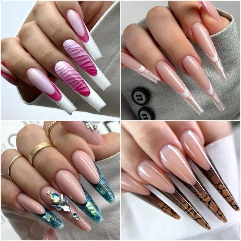 120개 네일 듀얼 폼 코핀 아몬드 네일 연장 몰드 인조 네일 팁 UV 젤 퀵 빌딩 몰드 네일 폼 매니큐어 도구