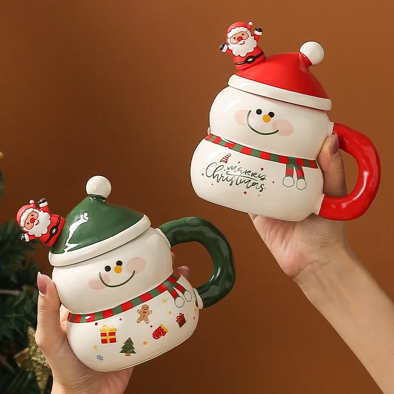 Creative Christmas Ceramic Mug with Lid and Spoon - Large Capacity Cartoon Christmas Cup - Practical Home Gift for Students