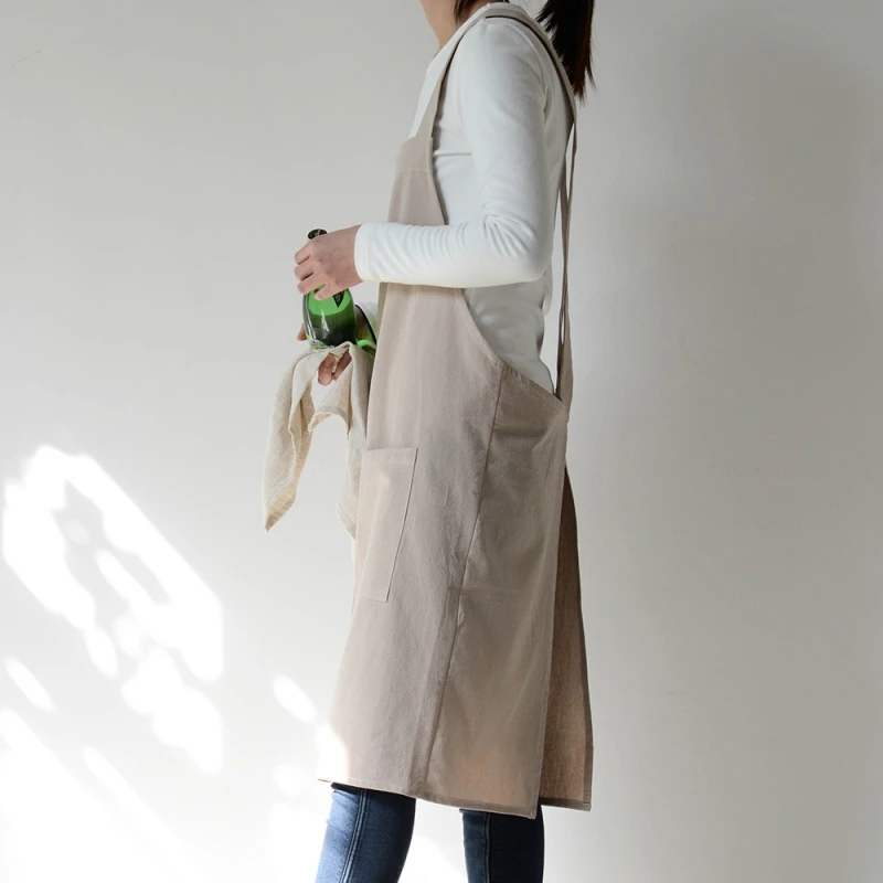 일본 면화 앞치마 남성용 야외 정원 앞치마 가정용 주방 여성용 Pinafore 원예 유니폼 그림 작업복 Y0524