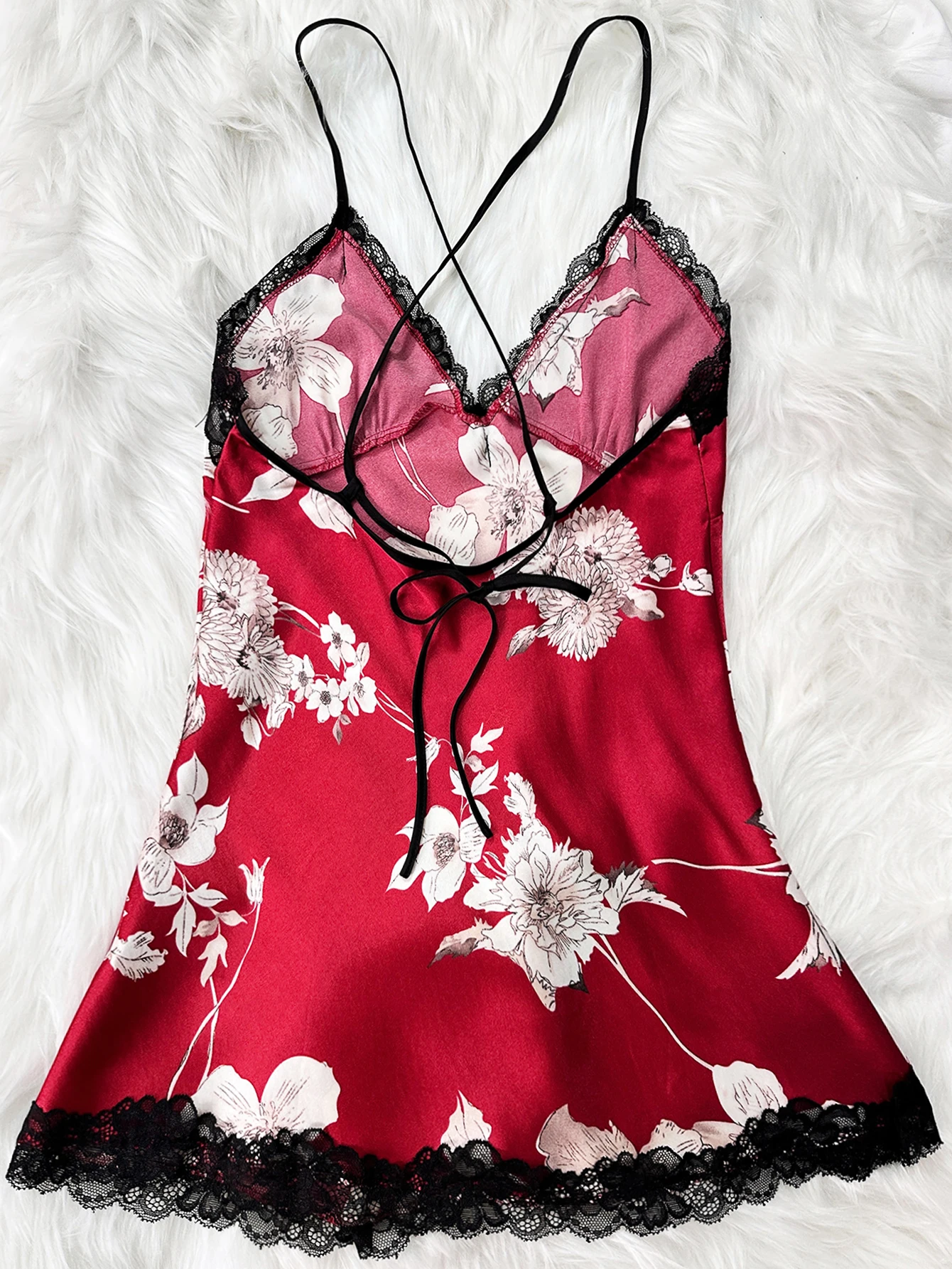 New Sexy Satin Silk Nightgown V-neck Satin Silk Floral Print Dress Pajamas Women's Pajamas Sexy Loungewear