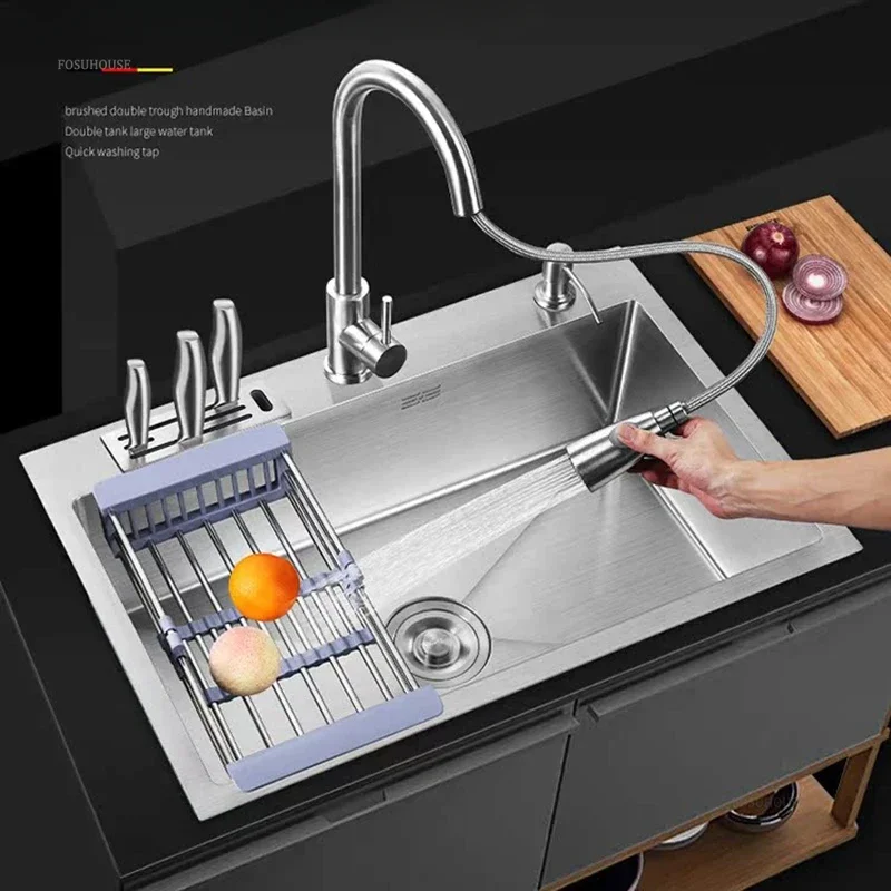 Modern Thickened Kitchen Sinks for Restaurant Simple Commercial Kitchen Sink for Dining Room Brushed Metal Multi-functional Sink