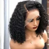 Perruque Bob Courte 14 Pouces en Cheveux Humains, Perruque Frontale Complète 13x4 en Dentelle HD, Densité 220%, Pré-Pluckée, Cheveux Remy Bouclés Noir Naturel pour Femmes Noires