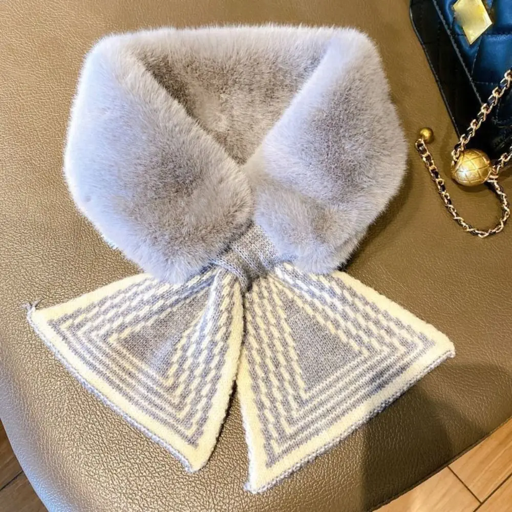 Casual Solid Color Winter Neck Warmer Thicken Faux Rabbit Fur Scarf Neck Warmer Cross Collar Scarf Cold Weather