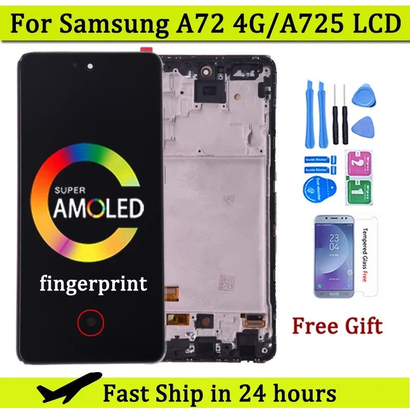 

Сенсорный экран amoled 6,7 дюйма для Samsung A72 4G, ЖК-дисплей с дигитайзером в сборе и рамкой для Samsung A725, запасные части для ремонта