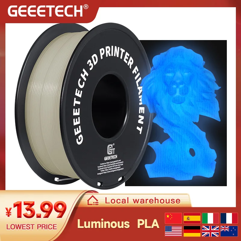 Erione Luminoso Pla Filamento para Impressora 3d 1.75 mm 1kg Brilho no Escuro Plástico Pla 3d Materiais de Impressão por Atacado
