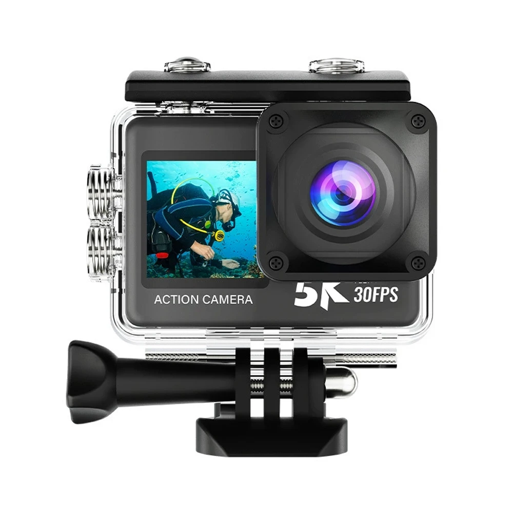 NCZOBOE 액션 카메라 5K 30FPS EIS 48MP Wi-Fi 듀얼 스크린 170도 8배 줌 프리 레코드 30M 방수 스포츠 카메라