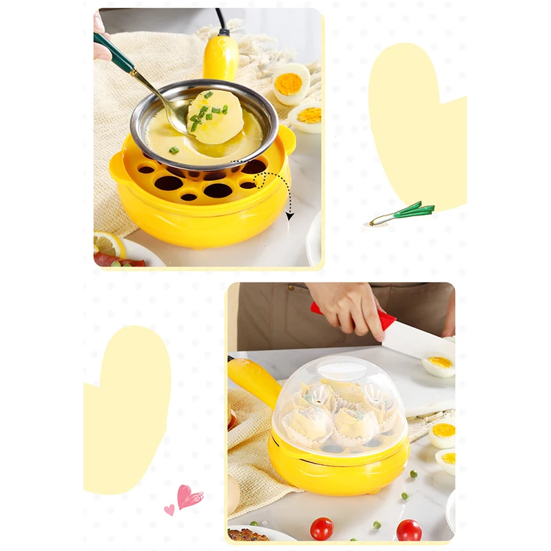 Multifunctional 2 in 1 Egg Cooker Non Stick Egg Frying Pan Boiler Automatic Off Boiler Machine for Home Dormitory