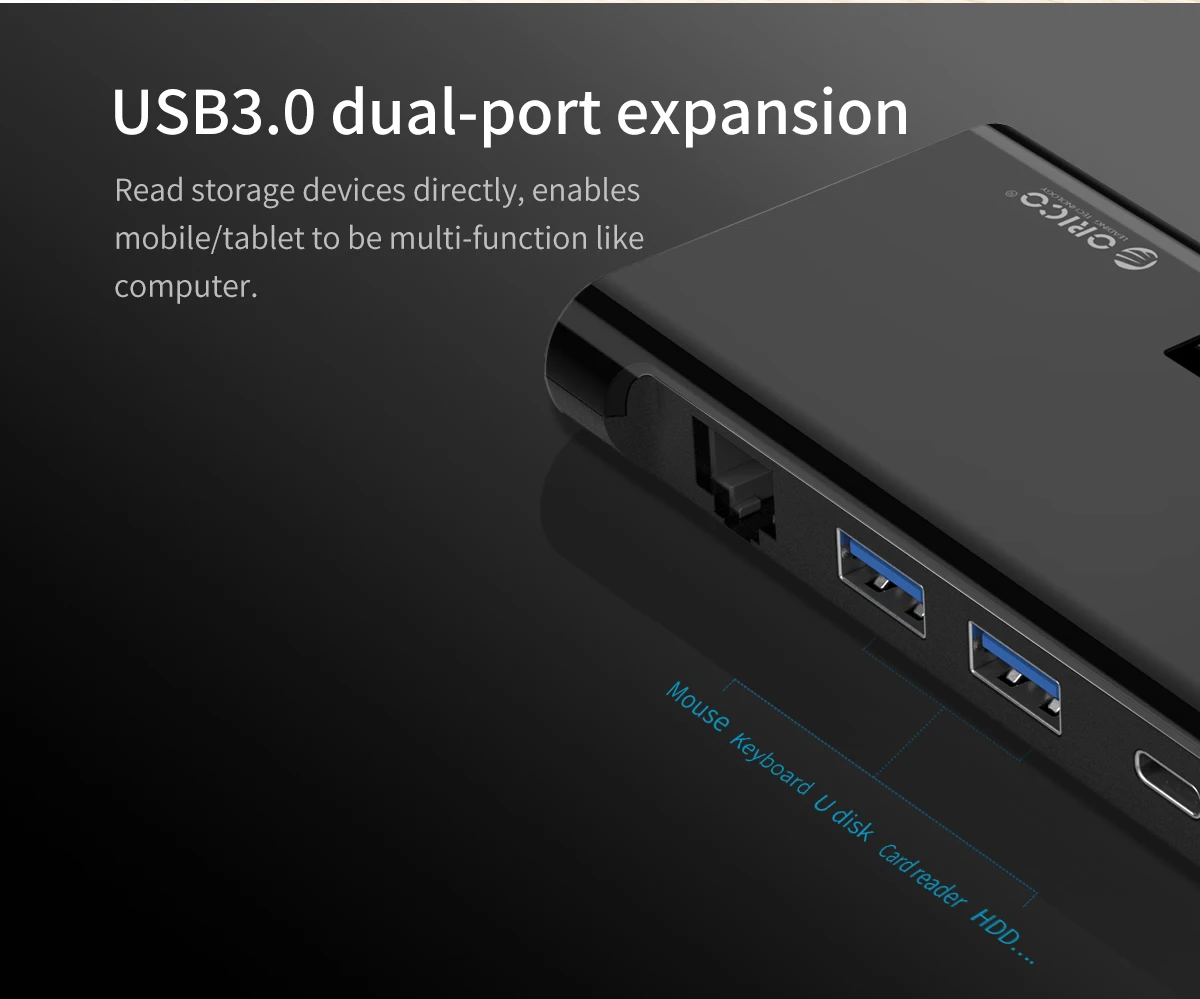 USB Hub Adapter Type C Docking Station USB Port Adaptor USB Hub Converter Cable Converter Docking Station Type C OTG Adapter ORICO USB C HUB Dex Station 5-in-1 HDMI-Compatible with PD60W USB3.0 5Gbps RJ45 Port Meeting for Samsung S20 Note 20 Huawei P40