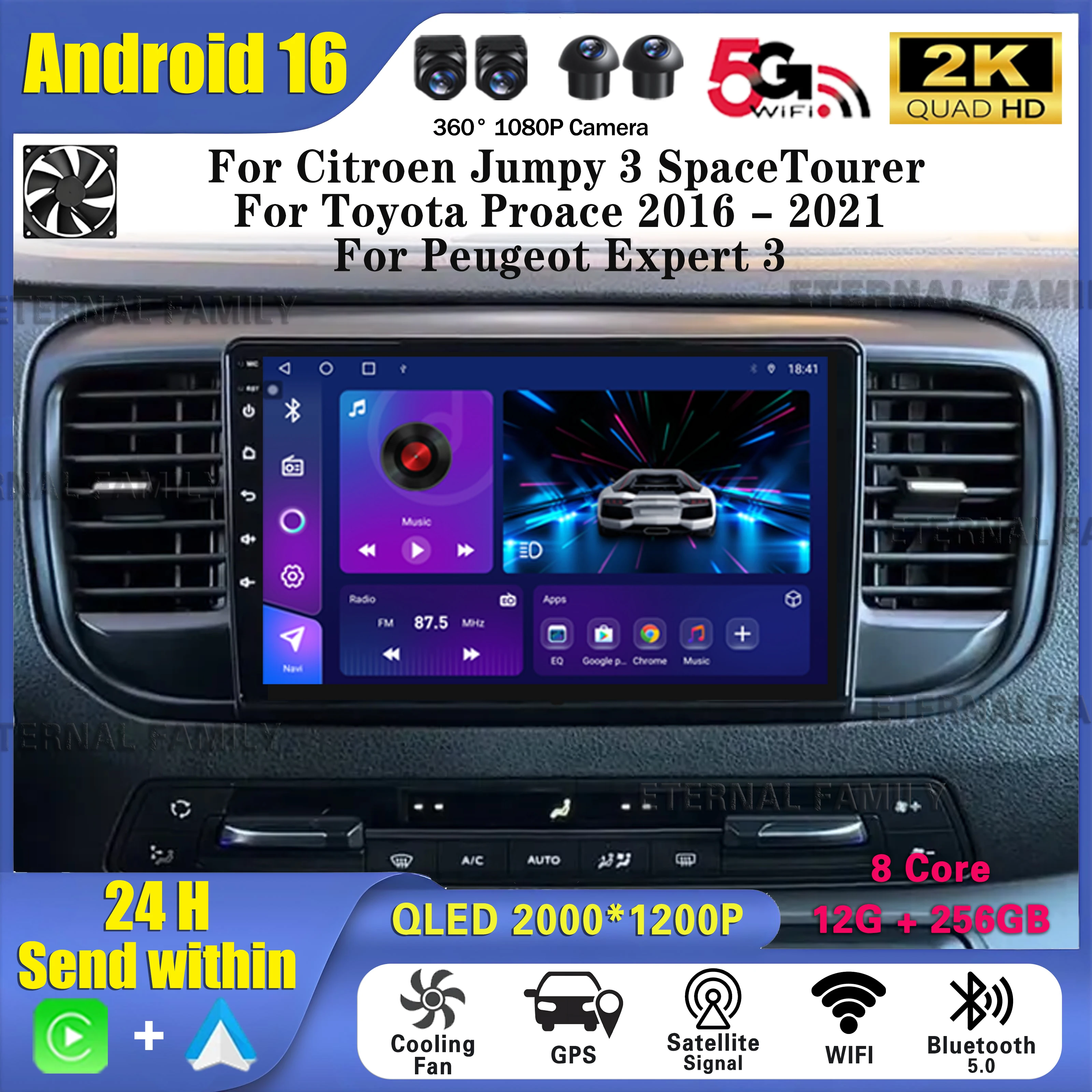 Radio de coche Android 16 para Citroen Jumpy 3 SpaceTourer para Peugeot Expert 3 para Toyota Proace 2016 - 2021 Carplay Auto estéreo QLED 1