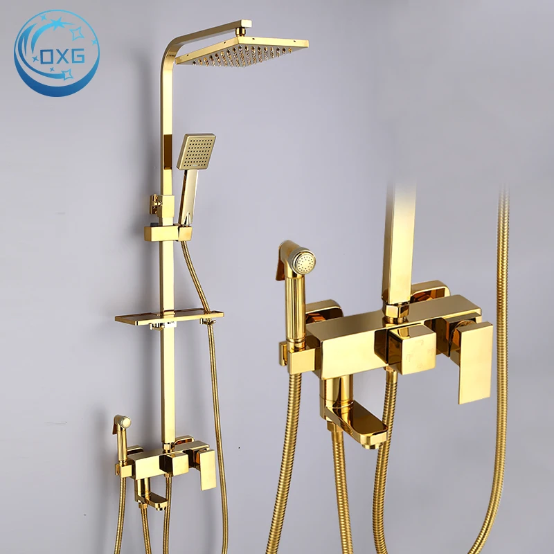 Bathroom Shower System, White Gold Bathroom Shower Mixer Set Rainfall Shower  Head Multifunction Brass Bathroom Shower Set Faucet - Shower System -  AliExpress