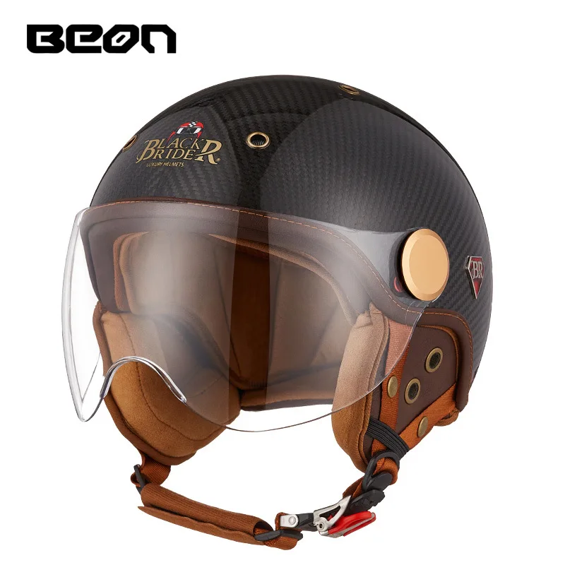 

Men's Women's Retro 3C Certified BEON Carbon Fiber Motorcycle Helmet Half Face Electric Bicycle Motorbike Helmet Four Seasons