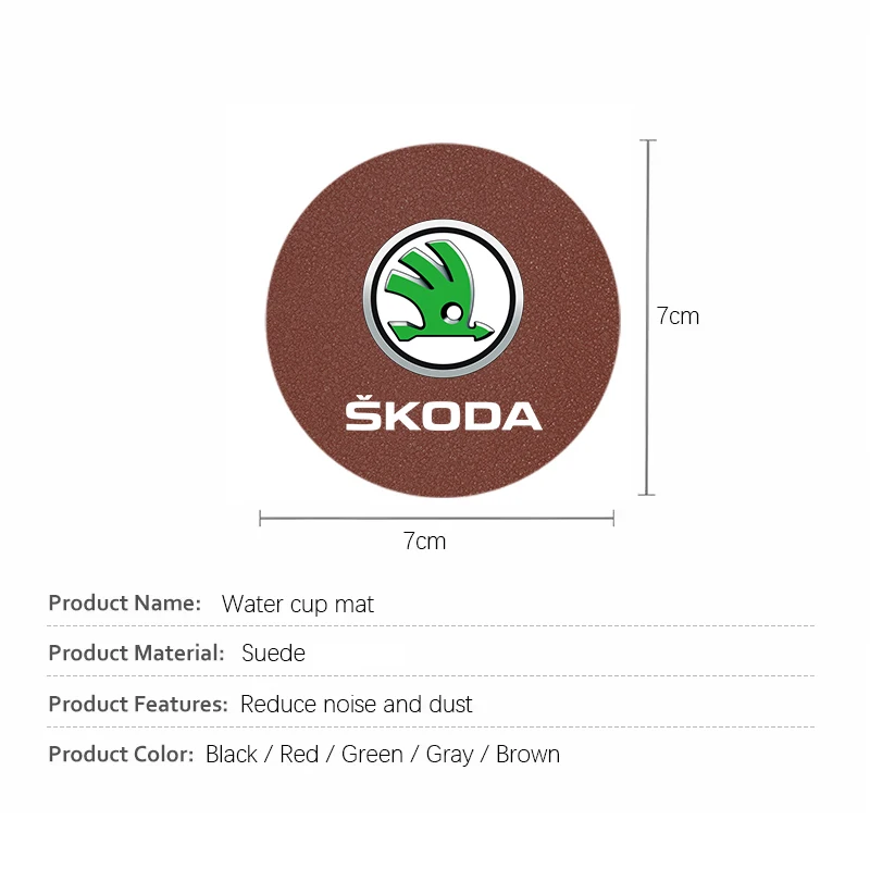Car Coaster Anti-skid Anti-noise Water Cup Pad For Skoda Octavia Kodiaq Superb Rapid Karoq Fabia Kamiq Citigo Vision 2Pcs