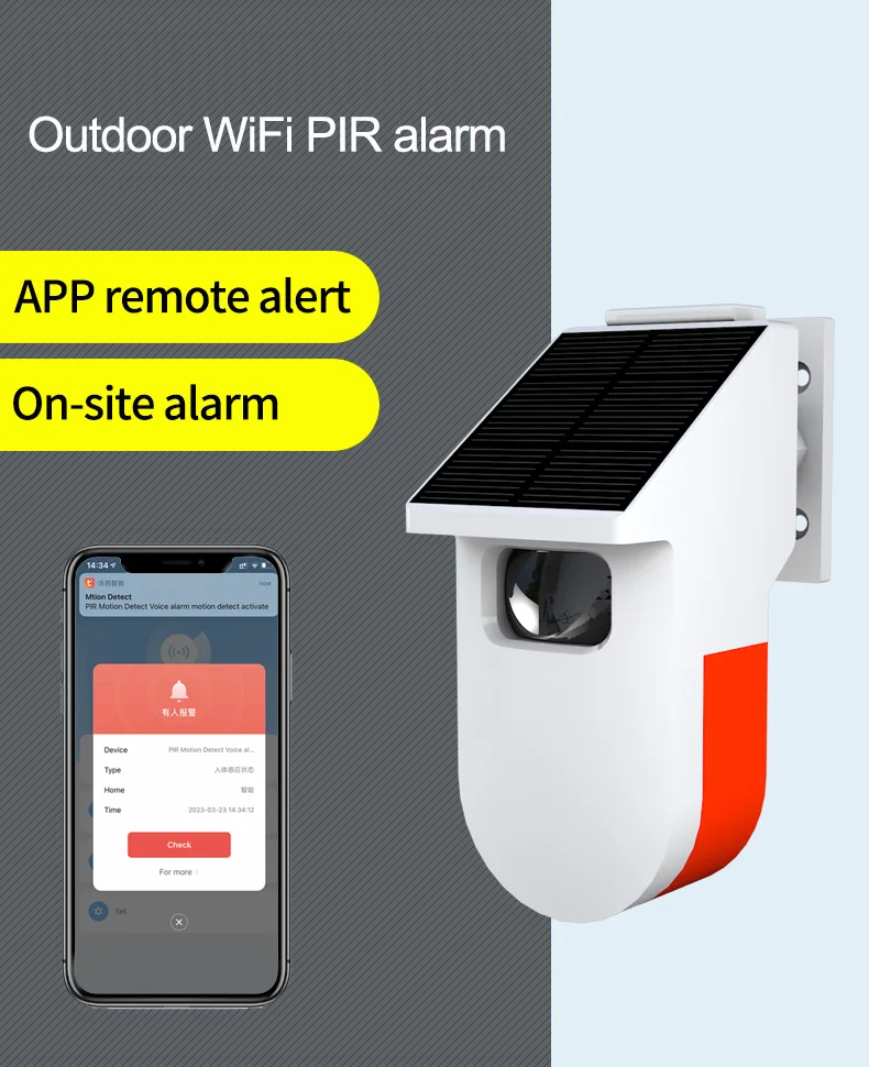 Tuya Wifi Solar Microwave PIR Motion Alarm Sensor, Ring Doorbell Infrared Detect
