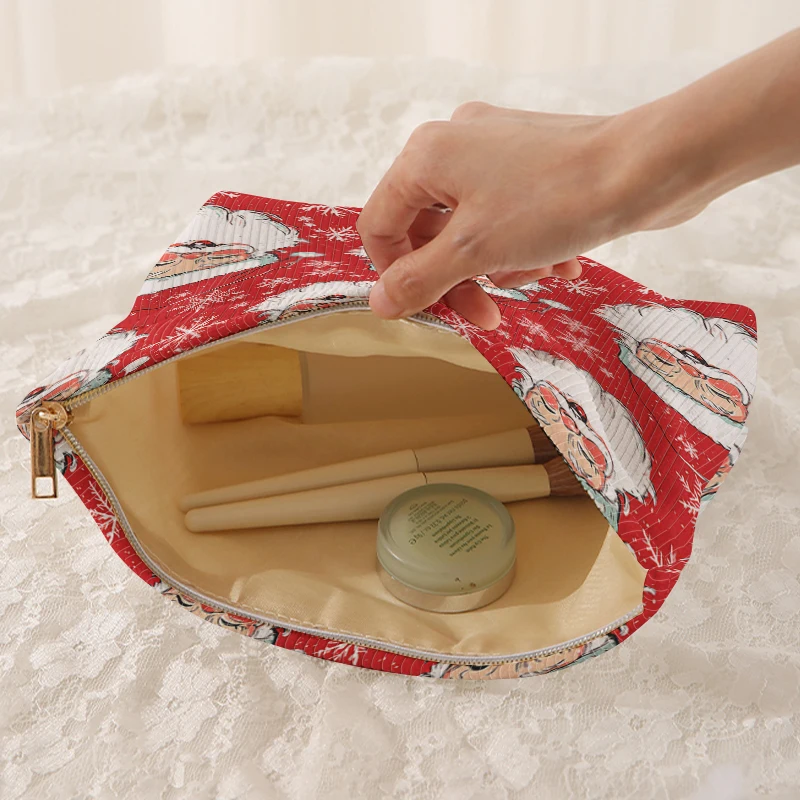 1 Christmas themed corduroy makeup bag, lightweight zipper makeup storage box, multifunctional bag with lining