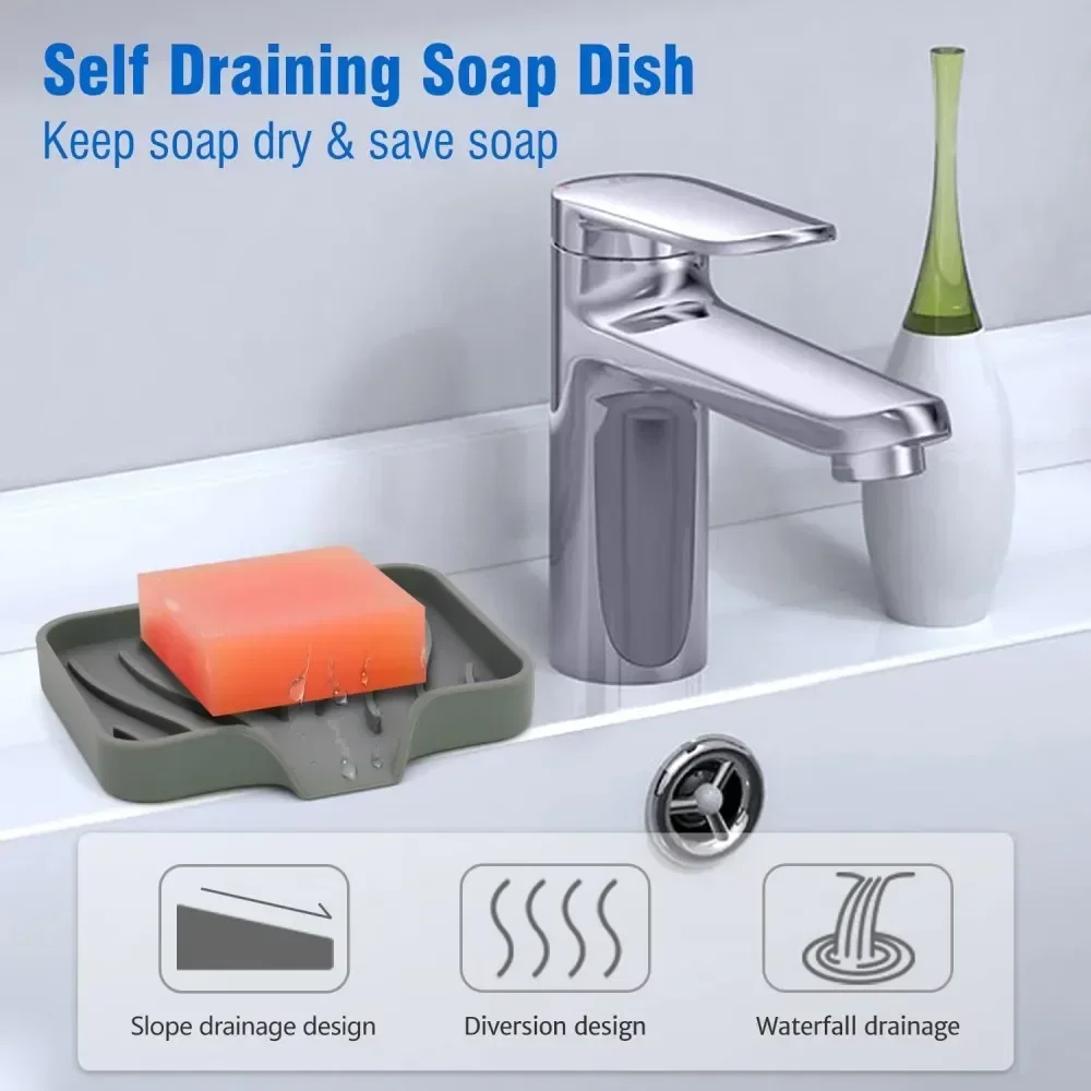 Soap Box 1-Pack Silicone Drain Kitchen Bathroom Anti-slip Sink Tray