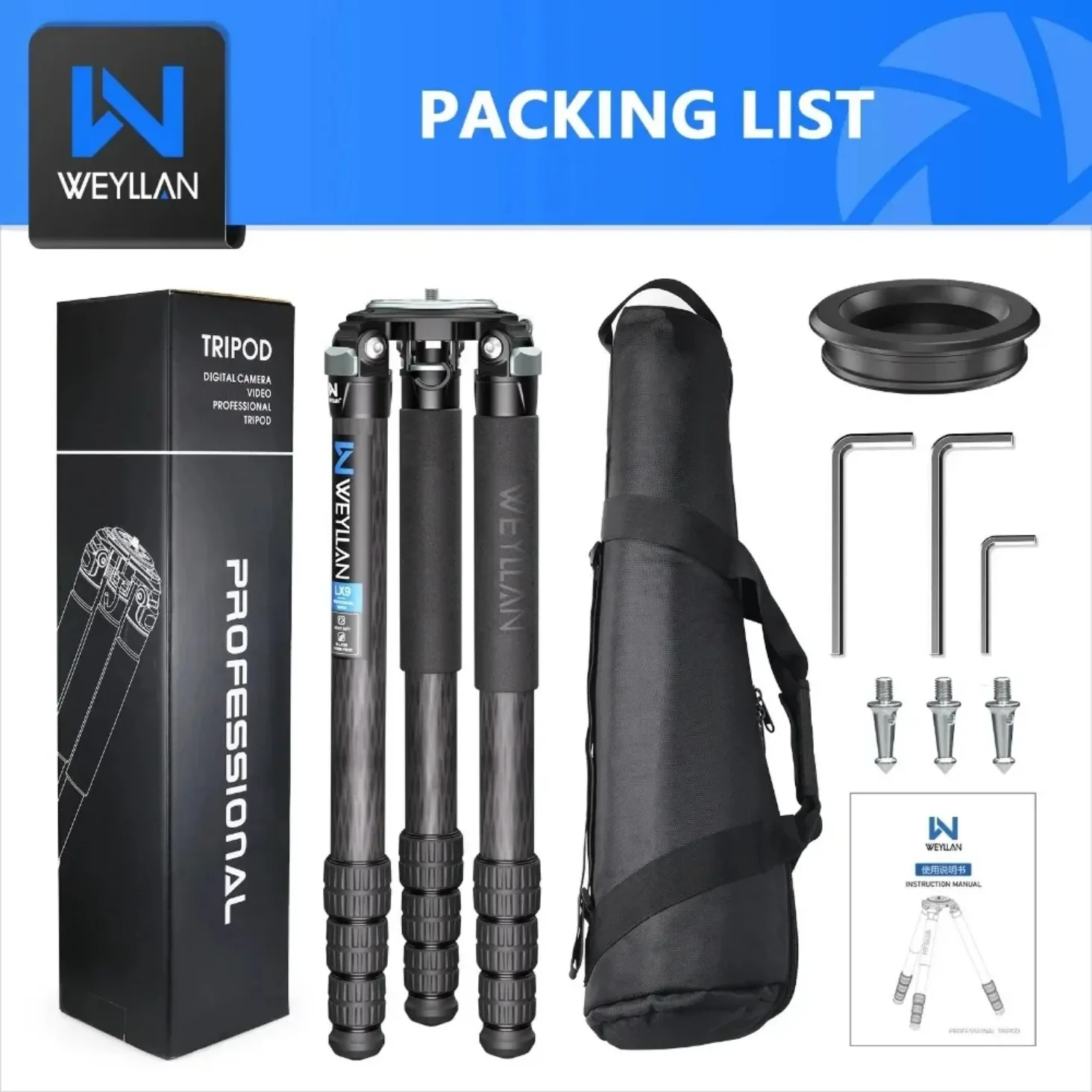 LX9 Professional Heavy Carbon Fiber Camera Tripod Ultra Stable Birdwatching Came