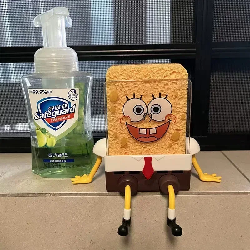 SpongeBob SquarePants Dish Washing Brush Sponge Kitchen Supplies Drain Rack Cleaning Dishes Brushes Reusable Scrub Scouring Pad
