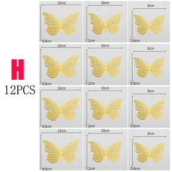 Set of 12 Stylish 3D Hollow Butterfly Wall Stickers - 12PCS (H)