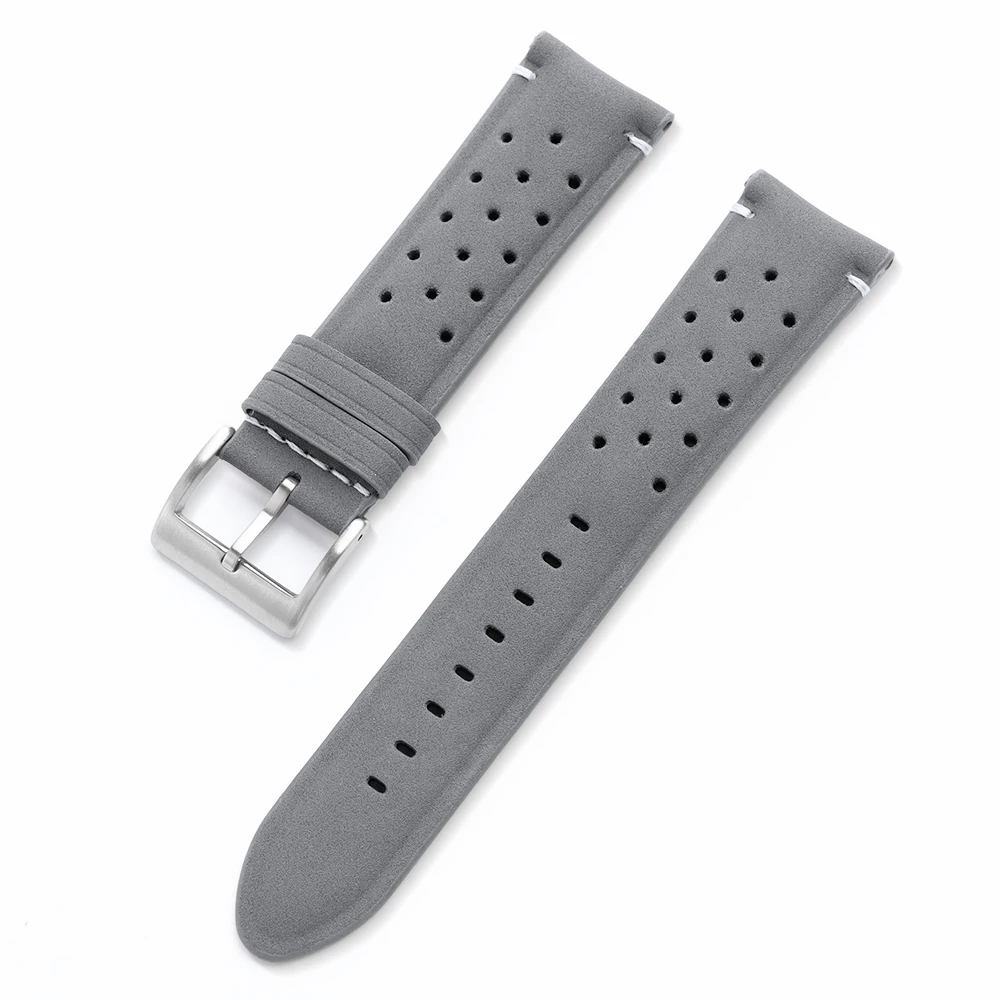 Vintage Matte Leather Racing Watch Straps - Gray, Black, Brown Porous and Breathable Men’s Watchband