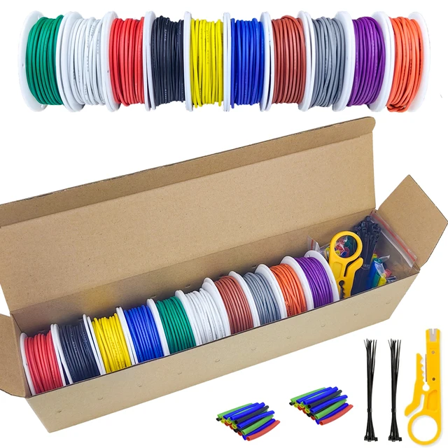 10 สีในหนึ่ง 16-18-20-22-24-26-28-30 สายไฟซิลิโคนวัด 22 AWG Stranded ทองแดง Hookup ชุดสายไฟเครื่องมือ 1