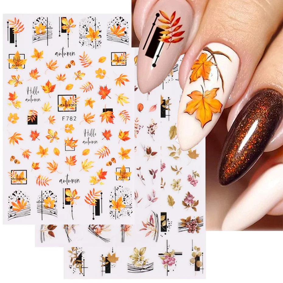 Description Picture 6 of item3D Maple Leaf Nail Art Sticker Gold Autumn Line Adhesive Slider Design Polished Decal DIY Manicure Decoration Accessories Tips