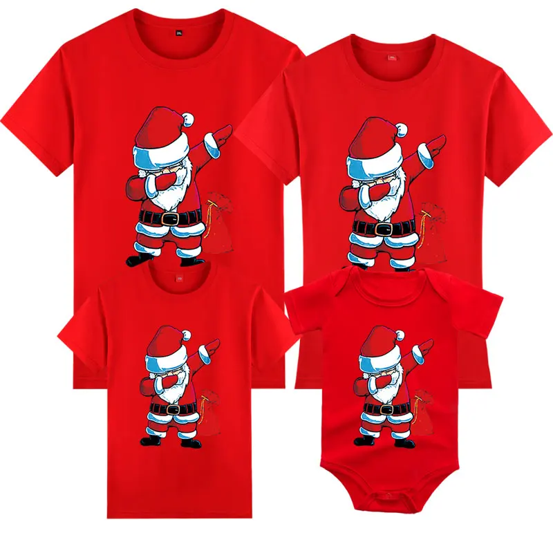 

Christmas Family Matching Outfits Women Men Kids T-shirt Baby Rompers Short Sleeve Cartoon Father Mother Son Daughter Clothes