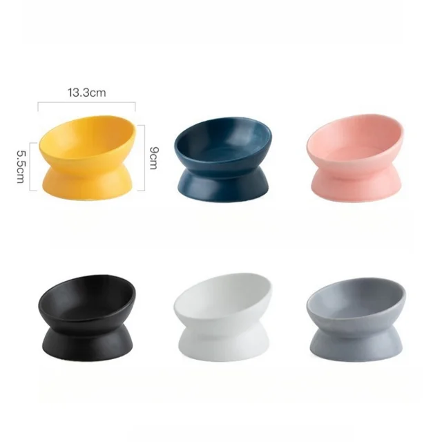 Elevated Cat Bowls Small Dog 15° Tilted Raised Food Feeding Dish Ceramics Stand Feeder for Cats and Puppy 6 Colors 6