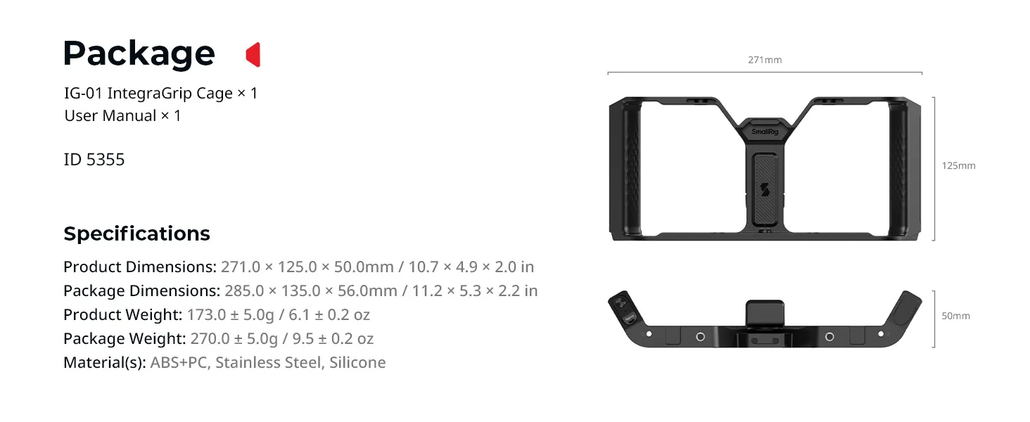 IG-01 Integra Grip Cage for Smartphones for iPhone for Samsung Ultra-Wide Dual H