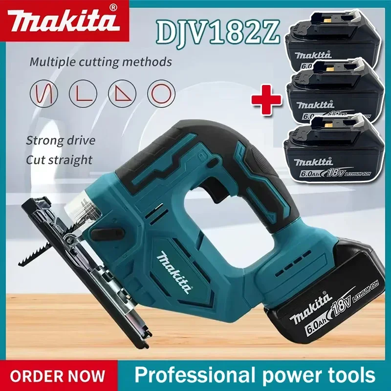 마키타 DJV182 무선 직소:18V,300W,0-2700rpm,80mm 스트로크,45도 절단 각도,18V용 목재/플라스틱/금속 절단 작업용