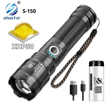 슈퍼 밝은 Led 손전등 XHP50.2 램프 구슬 보조베터리 기능 캠핑 강력한 높은 손전등 휴대용 조명