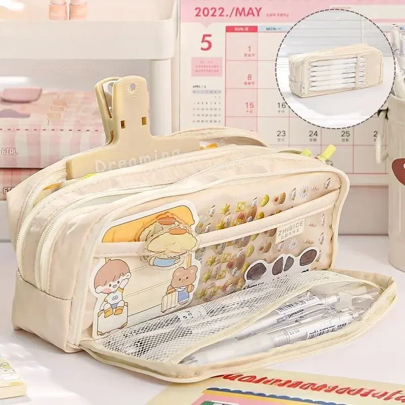 Pencil Cases 5-Layer Transparent Pencil Pouch with Large Capacity and Lightweight Design School Supplies for Girls