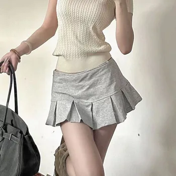 Xpqbb Fashion Low Waist Mini Skirt Women 2024 New Vintage Side Zip A Line Y2K Short Skirts Female Sexy Girls Hot Pleated Skirt 1