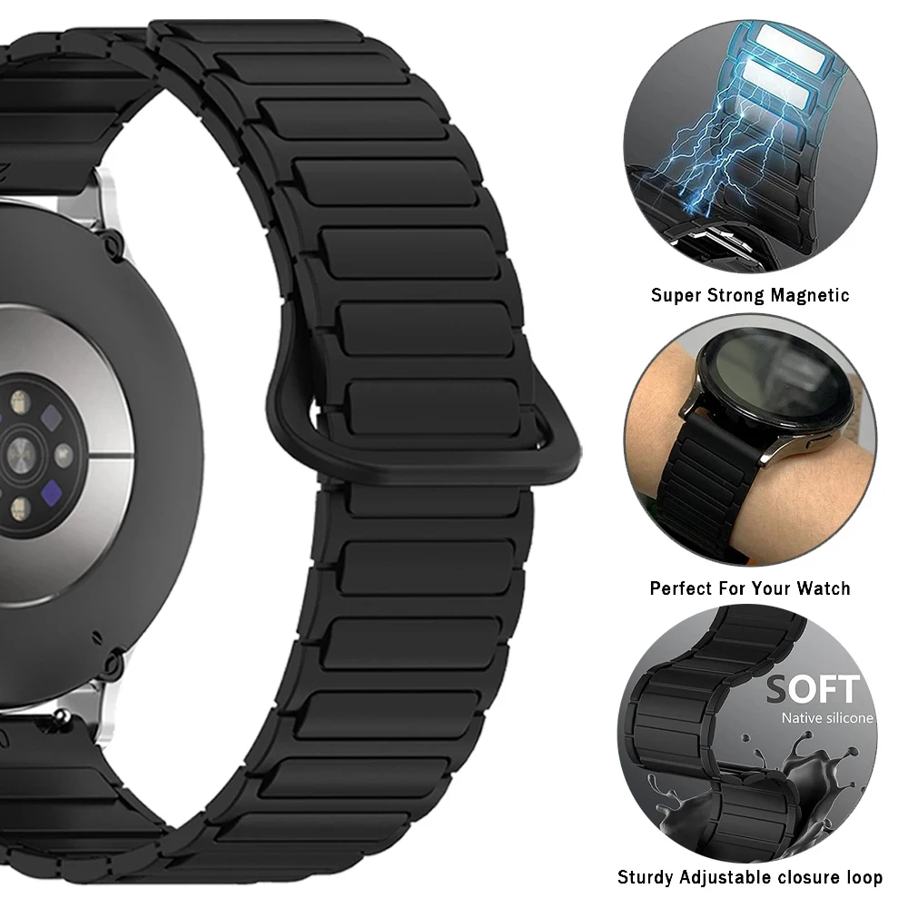 Silicone Magnetic Loop Smartwatch Strap - 20/22mm Adjustable Bracelet in Various Colors