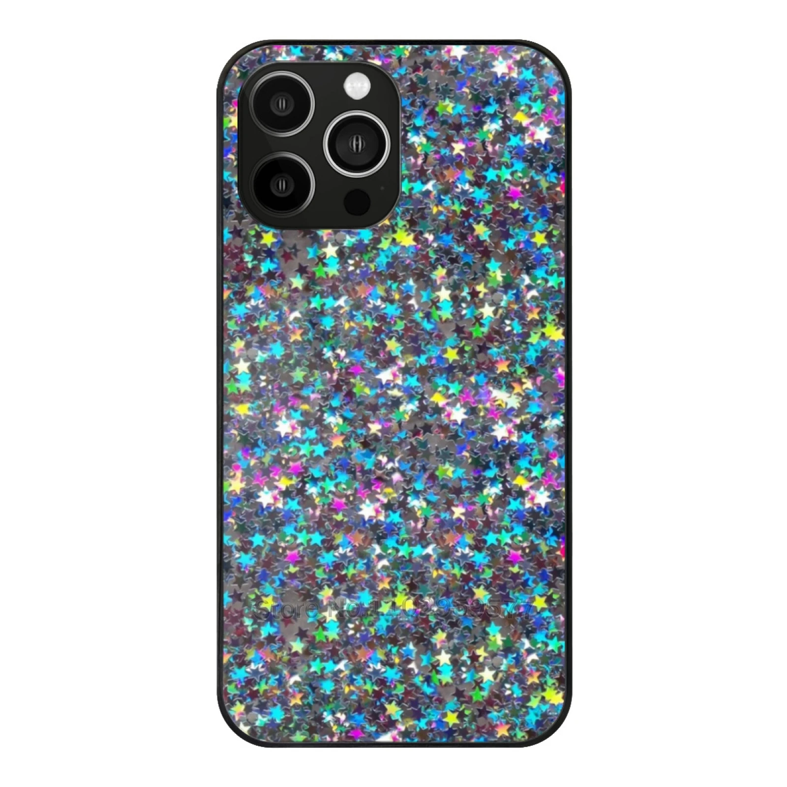 

Iridescent Sparkly Glitter Stars Tempered Glass Case For Iphone 11 12 13 14 15 Pro Max Mini 7 8 X Xr Xs Plus Phone Cover