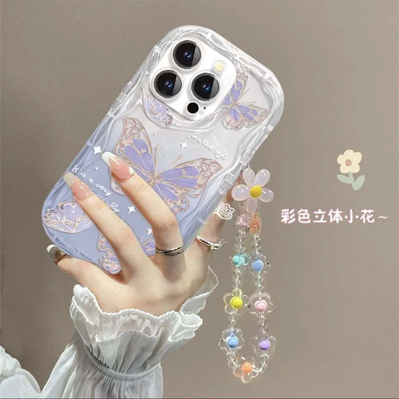 Elegant Butterfly & Flower Chain Phone Case