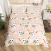Kawaii Pet Rabbit Duvet Cover Set Full King Spring Botanical Leaves Bedding Set Easter Bunnies Couple Bowknot Print Quilt Cover 3