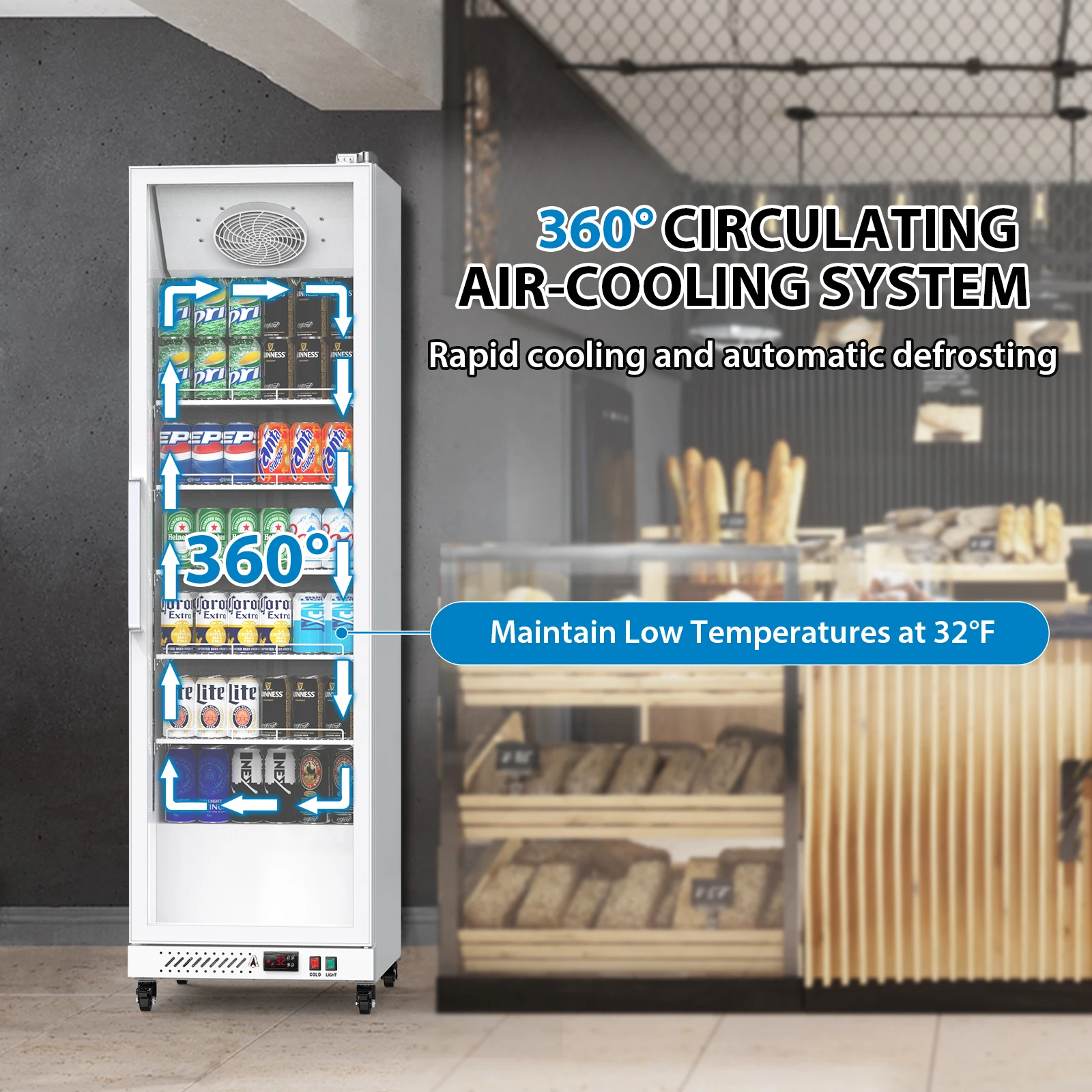 Commercial Refrigerator, 12.4 Cu.Ft. Fridge with Glass Door, Commercial Bar Cooler with Adjustable Shelves,Display Fridge 4