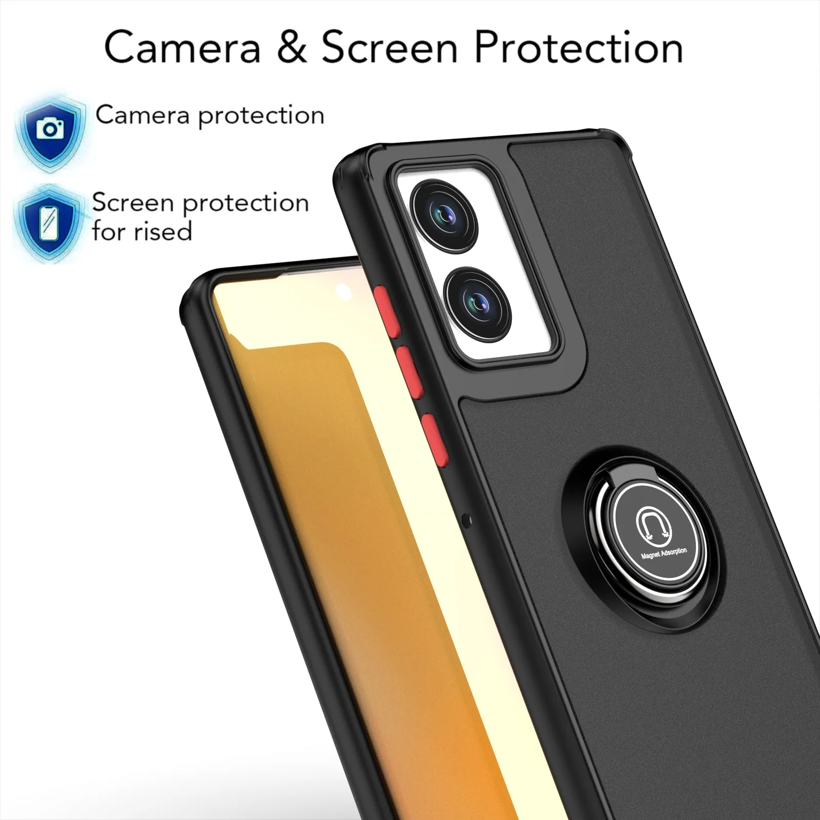 Shockproof Armor Matte Case with Magnetic Ring Holder and Stand